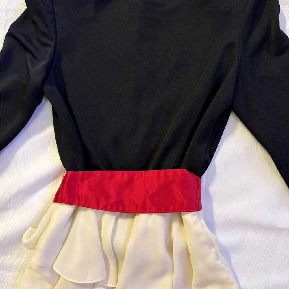 Vintage 80s Black Red White Tiered Ruffle Cocktail Dress Dynasty Glam M